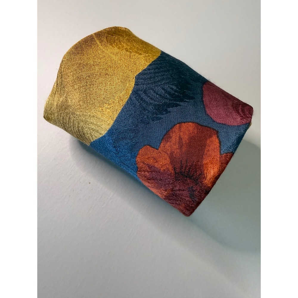 Vintage Wembley Pure Silk Tie Mens Blue Gold Floral Jacquard Made in USA